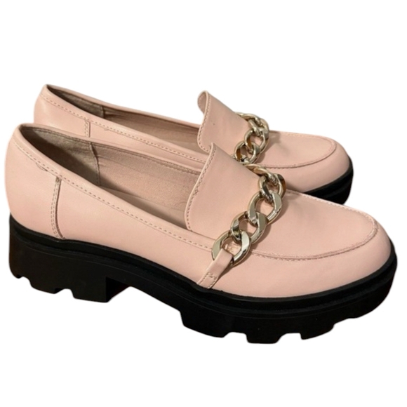 Open Edit Shoes - Open Edit Chunky Lug Sole Loafer Blush Powder Pink Chain Detail Academia Sz 8